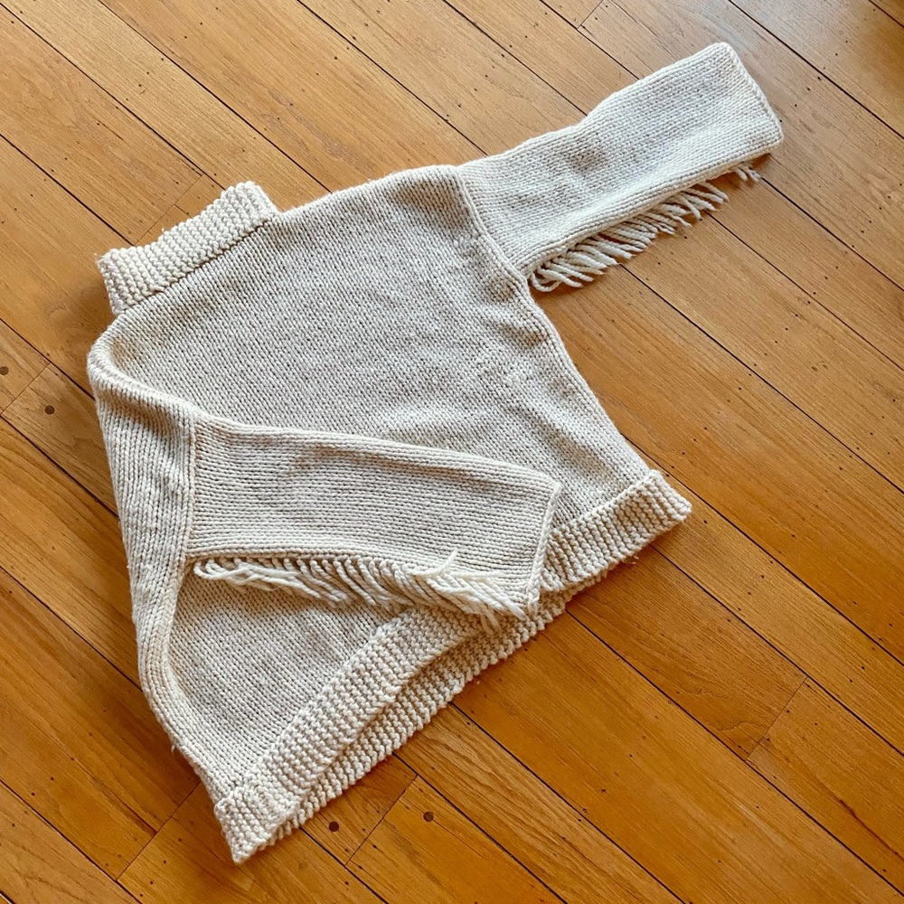 Handmade Cream Oversized Chunky Sweater with western fringe sleeves